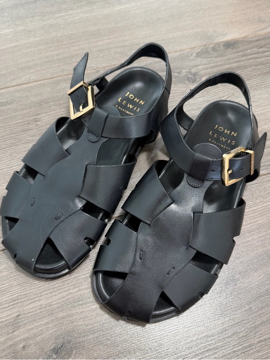 John Lewis Shoes - John Lewis Black Leather Fisherman Sandals with Gold Buckle